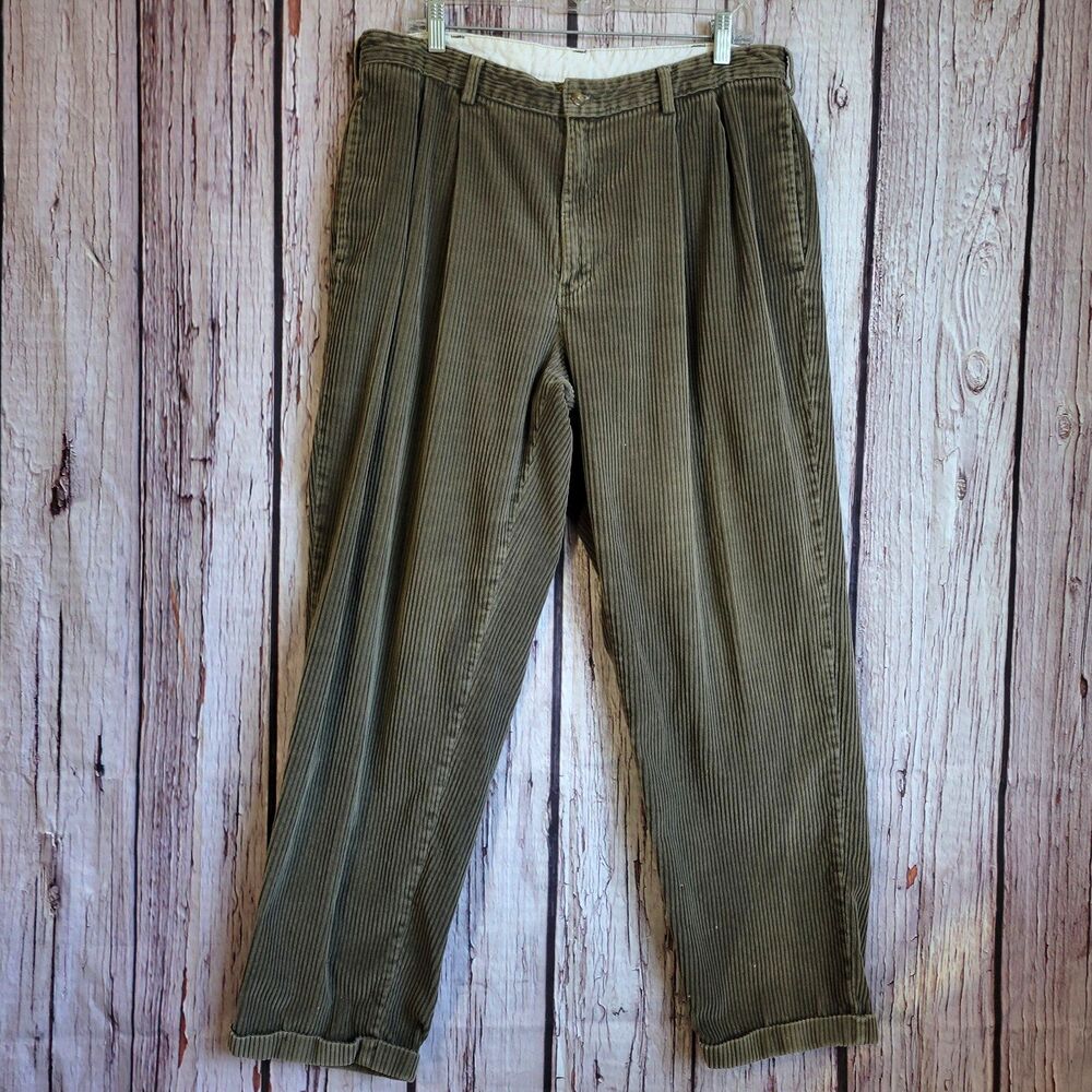 Bill Blass Vintage 90s Corduroy Pants Brown 36x30 Mens Pleated Traditional Cuff